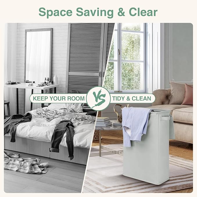 Slim Laundry Basket with Lid and Handles, Foldable Laundry Basket - Image 3