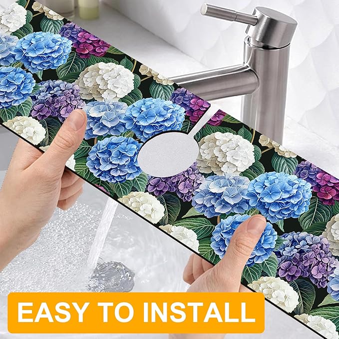 2 Pack Vintage Hydrangea Sink Faucet Absorbing Mat Colorful Hydrangeas Super - Image 4