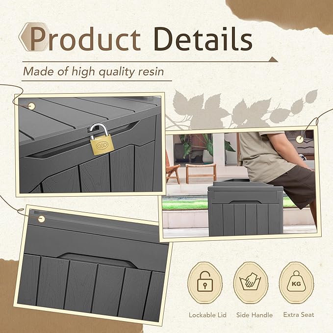 Flamaker 2 Pack Deck Box 31 Gallon Waterproof Resin Storage Box with Lid Indoor Outdoor Delivery Box Storage Bin for Patio Cushions (Grey) - Image 3