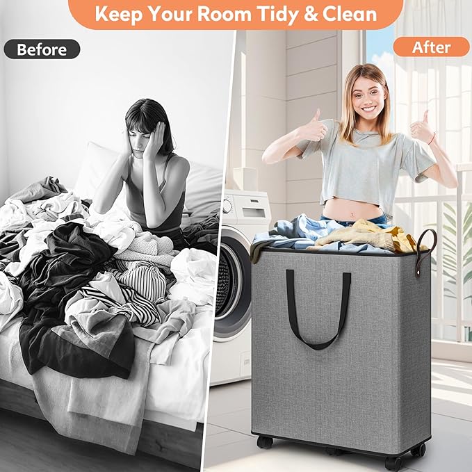 Laundry Basket with Wheels, Collapsible Laundry Baskets, Laundry Hamper with - Image 4