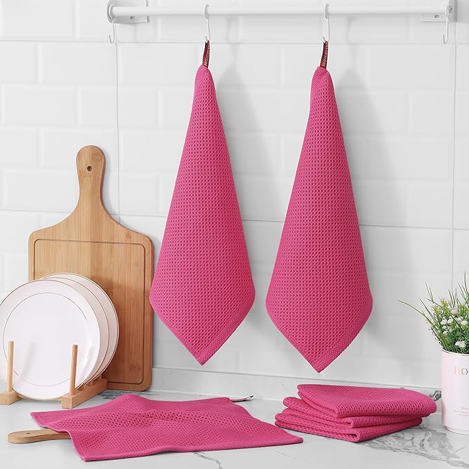 Kitinjoy 100% Cotton Kitchen Dish Cloths, 12 Pack Waffle Weave Ultra Soft - Image 6