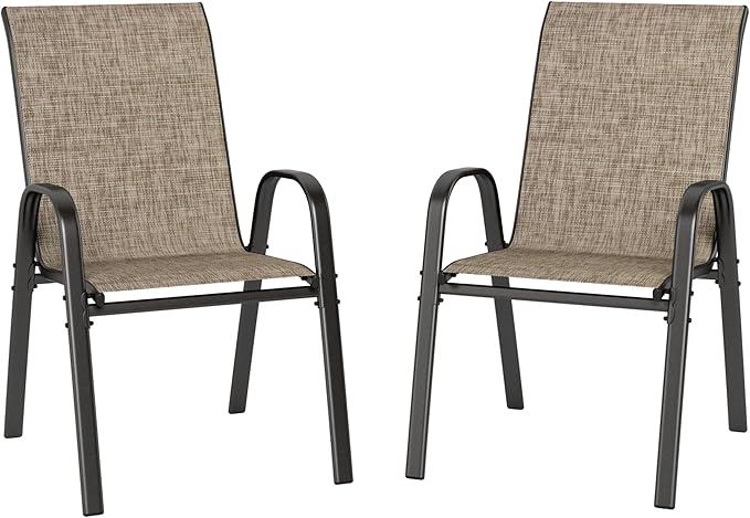 PHI VILLA Patio Chairs Set of 2, Outdoor Stackable Dining Chairs with E-Coating Metal Frame and Upgraded Textilene Fabric, All Weather Deck Chair 350 LBS Capacity for Porch Poolside Garden by PHIVILLAThepioneerofcomfortablehouseholdsupplies