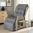 Outdoor Recliner with Adjustable Back and Footrest, Patio 150° Lay Flat Recliner with Flip Table Wicker Reclining Lounge Chair, Grey with Beige Wicker - Image 3