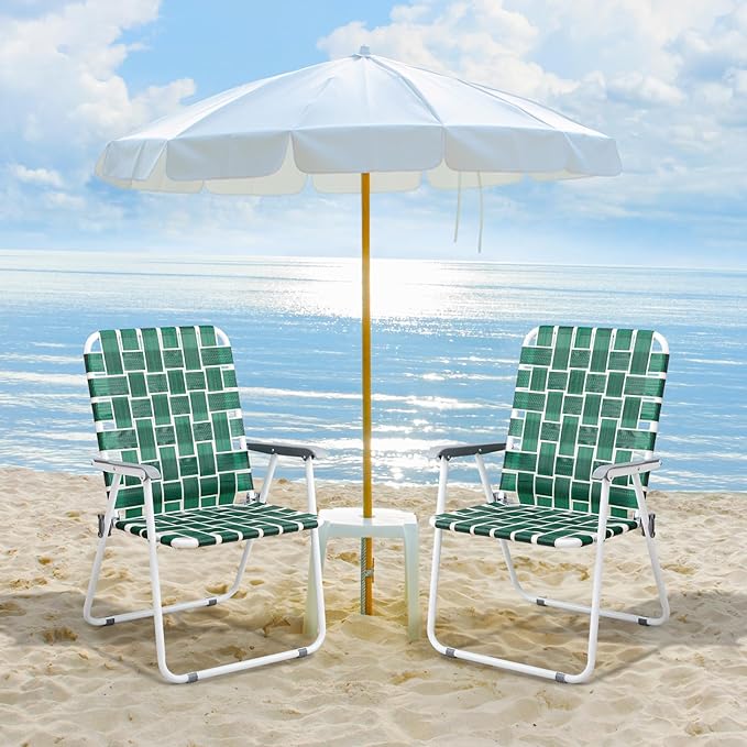 VINGLI Patio Lawn Webbed Folding Chairs Outdoor Beach Portable Camping Chair for Yard, Garden (2, Dark Green, Oversized) - Image 6