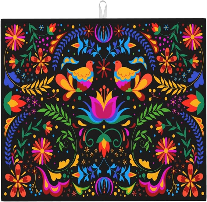 Mexican Dish Drying Mat for Kitchen Counter Mexican Flower Decorative Dish by Unknown
