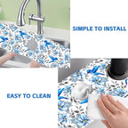 Kitchen Sink Splash Guard Faucet Mat Blue Floral and Hummingbird Absorbent Fast - Image 5