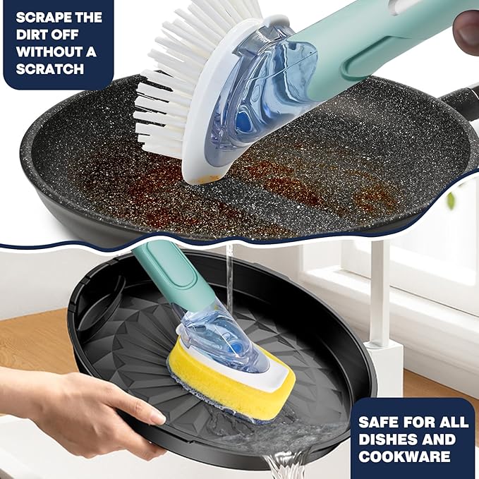 Dish Brush with Soap Dispenser Storage Set with 2 PCS Brush Refills & Holder - Image 3