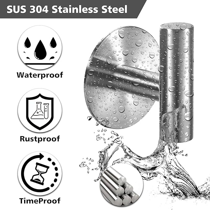 Adhesive Towel Hooks Heavy Duty Wall Hooks Stainless Steel Waterproof Shower - Image 2