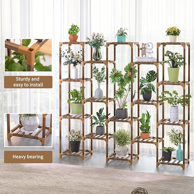 Uneedem Plant Stand Indoor Outdoor, Tall Plant Shelf for Multiple Plants, 17 Tiers Large Plant Rack Wood Plant Holder Plant Shelves for Room Corner Balcony Garden Patio - Image 2