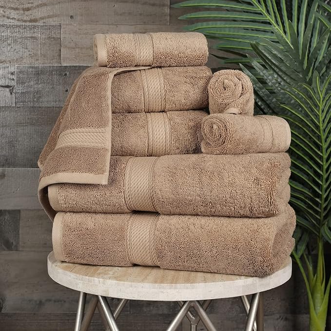 Superior Egyptian Cotton 8-Piece Solid Towel Set, Washcloths 13” x 13” - Image 2