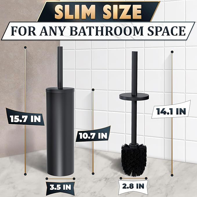 Black Toilet Brush and Holder Set - Image 2
