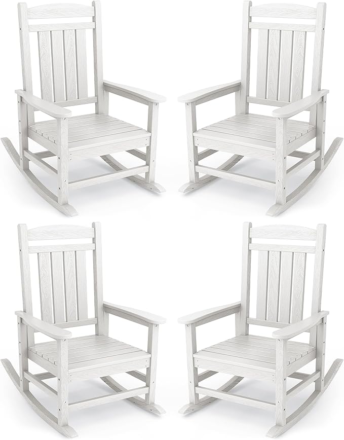 KINGYES Oversized Outdoor Rocking Chair Set of 4, High Density Polyethylene Patio Rocking Chairs with 330lbs Support for Adults, White by KINGYES
