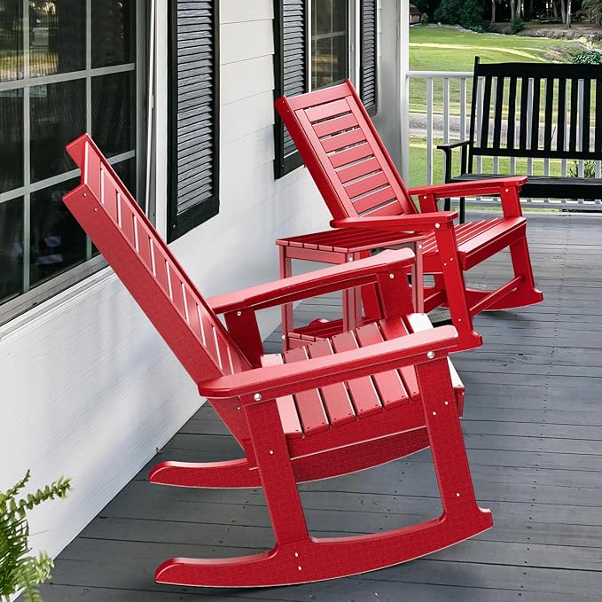 GREENVINES Outdoor Rocking Chairs | Porch Rocker | HDPE Plastic | Red | Oversized Rockers | High Back | Big & Tall | Ladder Back | for Patio Outside Backyard Balcony Garden - Image 9