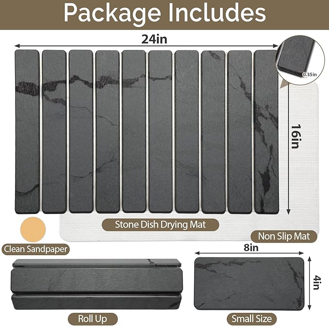 Large Stone Dish Drying Mat for Kitchen Counter, Water Absorbing Diatomaceous - Image 2