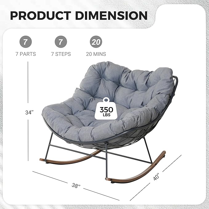 Grand patio Outdoor Rocking Chair, E-Coated Modern Cozy Lounge Rocker Chair with Cushion for Balcony Porch Patio, Gray - Image 2