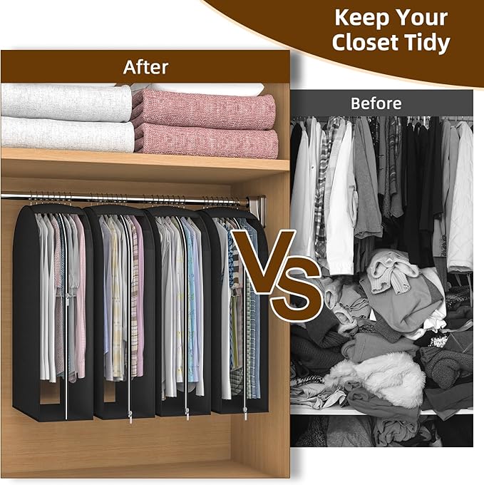 Black Garment Bags for Hanging Clothes 4 Packs, 10“ Gusseted and 43" Clothes - Image 7