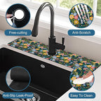 Colorful Flower Kitchen Sink Splash Guard Faucet Mat Flowers Leaves Super - Image 4