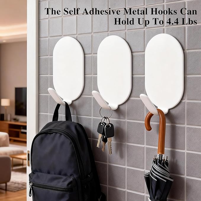 Sticky Adhesive Hooks for Hanging, Key Hooks, Stainless Steel Wall Hooks - Image 4