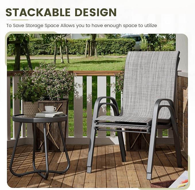UDPATIO Patio Chairs Set of 4, Stackable Outdoor Dining Chairs with High Back, Breathable Textilene Fabric Outdoor Chair All Weather, 350LBS Capacity for Garden, Backyard (Light Grey) - Image 7