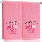 2 Pcs Flamingo Hand Towels Hot Pink Bathroom Decor 14x29 Inch Embroidered 100% by SmoothNovelty