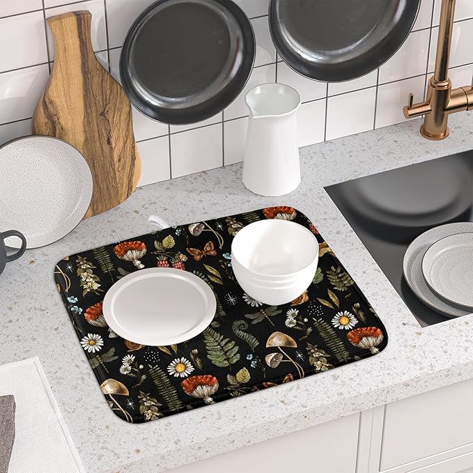 Mushroom Fern Leaves Berry Dish Drying Pad 16 x 18 Inch - Image 6