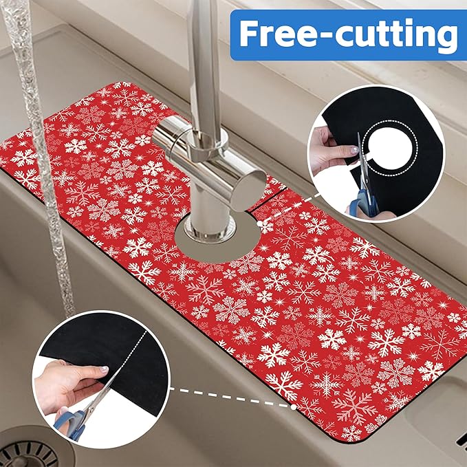 Christmas Snowflake Kitchen Sink Splash Guard Mat Absorbent Fast Drying Mat - Image 7