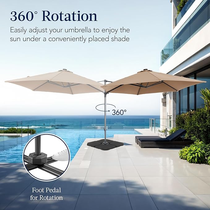 Best Choice Products 10ft Offset Cantilever Hanging Market Patio Umbrella, Smooth 360° Rotation, 8 Sturdy Ribs, Easy Adjustment - Tan - Image 3