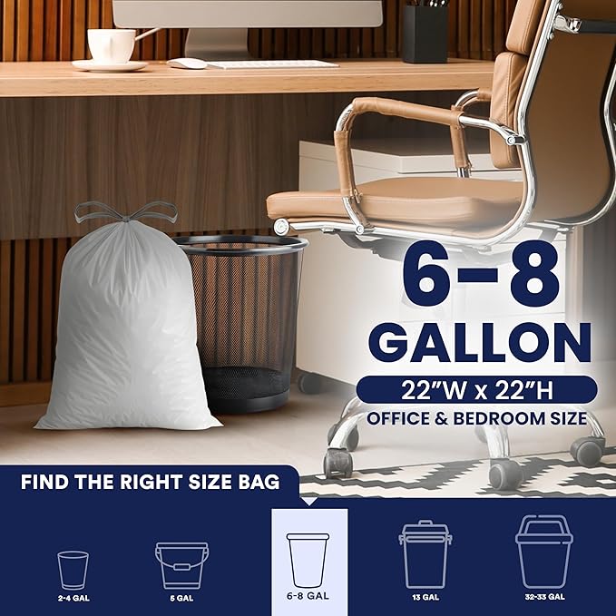 Plasticplace 8 Gallon Trash Bags: Premium White Drawstring Garbage Bag - Image 3