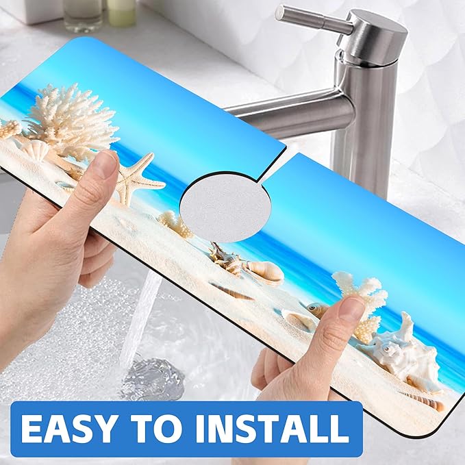 Tropical Beach Seashells Kitchen Sink Splash Guard Absorbent Fast Drying Mat - Image 6