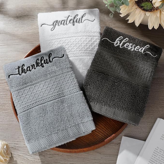 Peryiter 3 Pcs Farmhouse Bathroom Decor Hand Towels 14x29 Inch Cotton Bath - Image 4