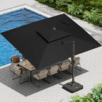 10 X 13 FT Cantilever Patio Umbrella with Led Lights and Base Included Outdoor Heavy Duty Double Top Rectangle Offset Umbrellas with 360-degree Rotation for Pool Deck Backyard, Black by Ombrellon