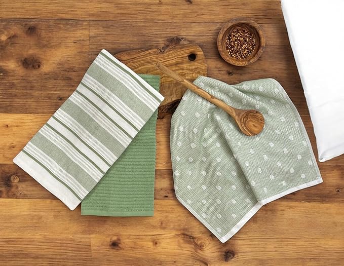 Sage Green White Kitchen Hand Dish Towels: Oversized 28" x 16", 100% Cotton - Image 3