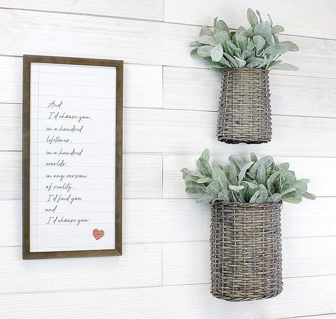 AuldHome Design Wall Hanging Baskets; Woven Wicker Rustic Farmhouse Gray Washed - Image 3