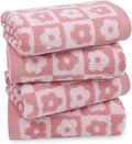 Jacquotha Cotton Hand Towels Pink Checkered Floral by Jacquotha