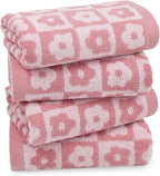 Jacquotha Cotton Hand Towels Pink Checkered Floral by Jacquotha