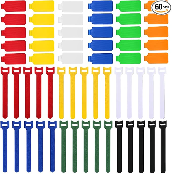 60 Pack Reusable Color-Coded Write-On Cable Labels & Cord Organizer Kit by Unknown