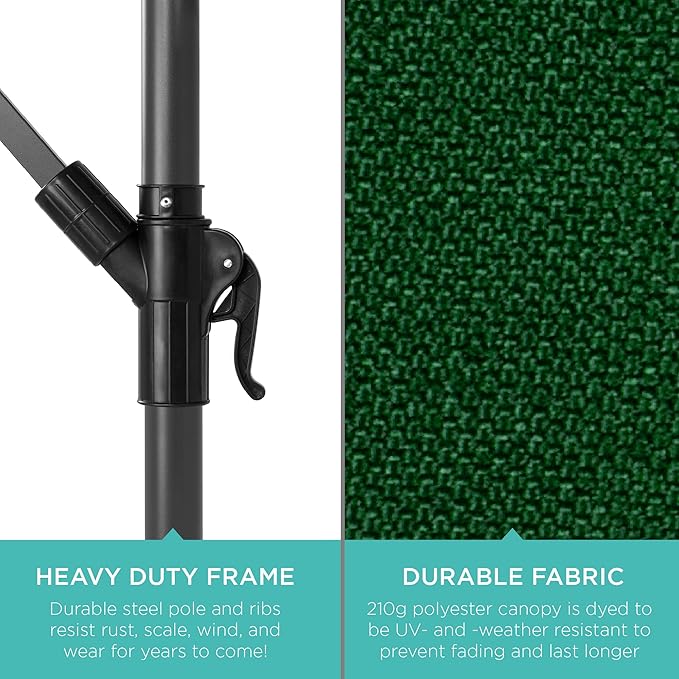 Best Choice Products 10ft Offset Cantilever Hanging Market Patio Umbrella, 8 Sturdy Ribs, Easy Adjustment - Green - Image 6