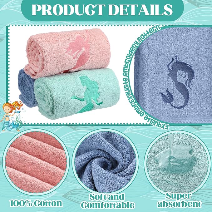 3 Pack Coastal Mermaid Hand Towels - Image 3