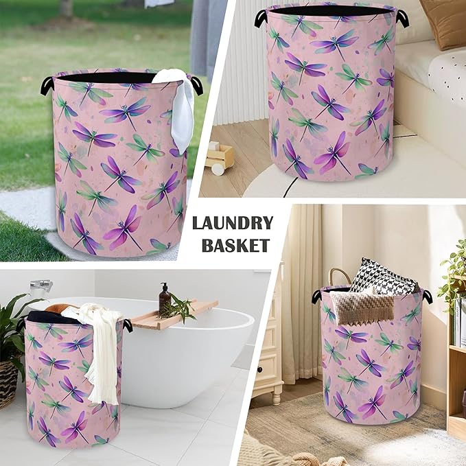 Colorful Dragonfly Laundry Basket, Foldable - Image 4