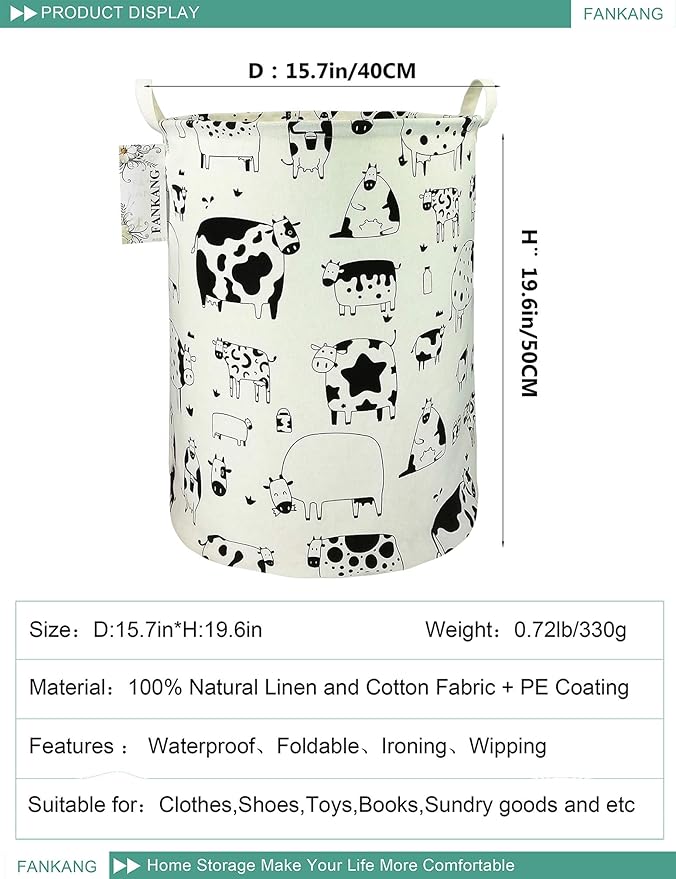 FANKANG Storage Basket, Nursery Hamper Canvas Laundry Basket Foldable - Image 2