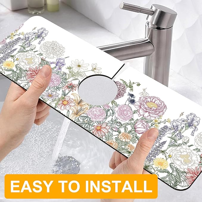 2 Pack Butterfly Floral Sink Splash Guard Faucet Mat Rose Lily Tulip Peony - Image 4