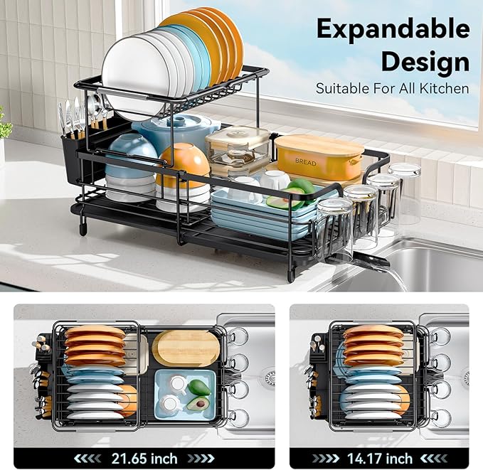 2 Tier Dish Drying Rack, Expandable Two Tier Dish Rack - Image 2