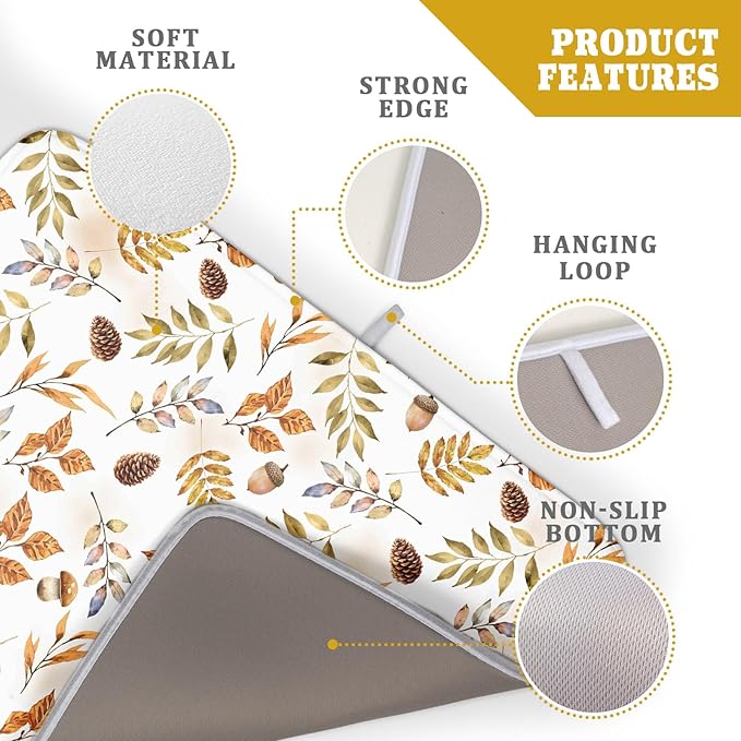 Fall Leaves Pine Cones Mushroom Dish Drying Mat 18 x 24 Inch - Image 4
