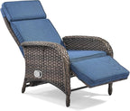 Zero Gravity Wicker Patio Recliner Chair - Wicker Outdoor Lounge Chair with Adjustable Backrest & Footrest, All Weather Outdoor Reclining Chairs with Thick Cushion for Pool Deck Blue - Image 7