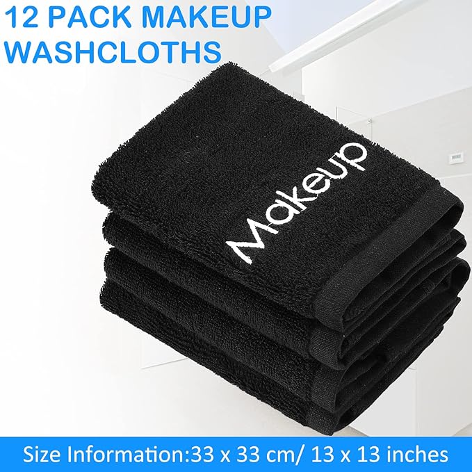 Panelee 12 Pcs Makeup Washcloths Bulk 13 Inch Black Makeup Towels Cotton Face - Image 2