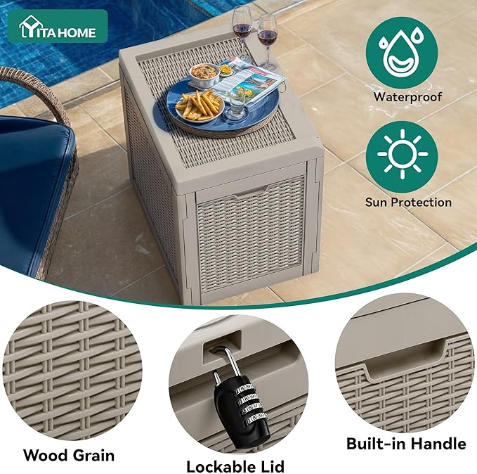 YITAHOME 32 Gallon Deck Box, Resin Storage with Lockable Lid & Side Handles, Indoor Outdoor Small Container for Patio Cushion, Garden Pool Accessories, Backyard Furniture, Water Resistant - Image 3
