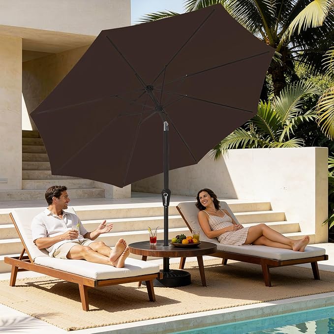 MEWAY 9ft Patio Umbrella Outdoor Table Umbrellas with Push Button Tilt and Crank, Market Umbrella 8 Sturdy Ribs for Deck, Garden, Pool and Backyard, Brown - Image 3