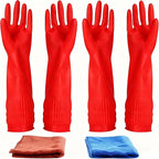 Rubber Cleaning Gloves Kitchen Dishwashing Glove 2-Pairs And Cleaning Cloth by YSLON
