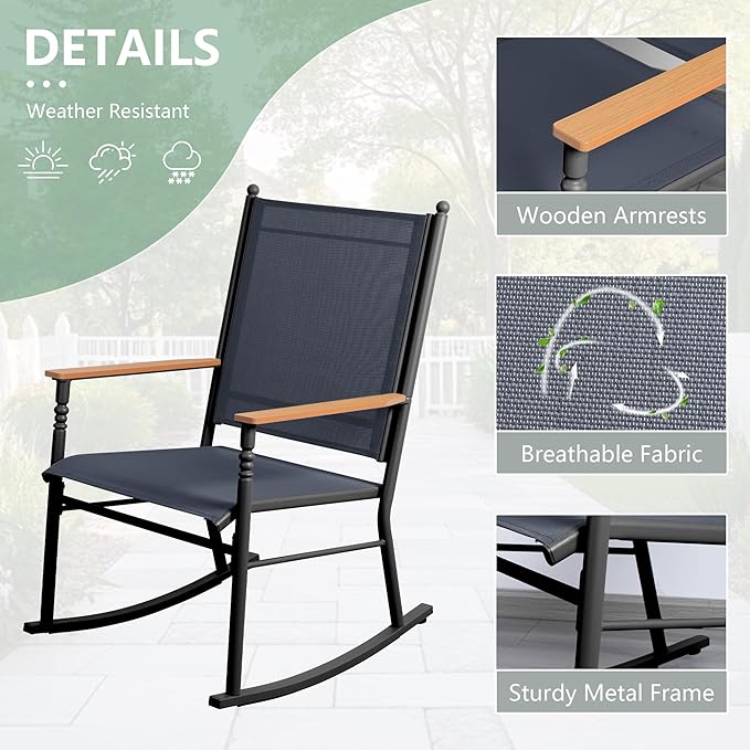 Shintenchi 2 Pcs Outdoor Rocking Chairs Set,Upgraded High Back Patio Rocking Chairs Set,Breathable Textilene Fabric Rocking Chair for Porch,Patio,Garden,Balcony,Dark Grey - Image 4