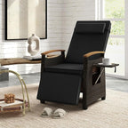RELAX4LIFE Rattan Outdoor Recliner Chair - Wicker Chaise Lounge Chair w/Adjustable Back & Footrest, Acacia Wood Armrests, Flip Side Table, Cushion, Reclining Patio Chair for Pool Yard (1, Black) - Image 8